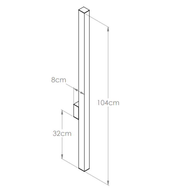Desenho técnico da luminária de parede resistente à água Eclipse Bella Itália, com diâmetro de 40cm e profundidade de 6cm, ideal para corredores, lavabos, varandas e áreas externas.